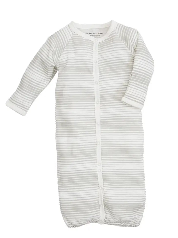 Organic Baby Convertible Romper - Grey Ombre Stripe