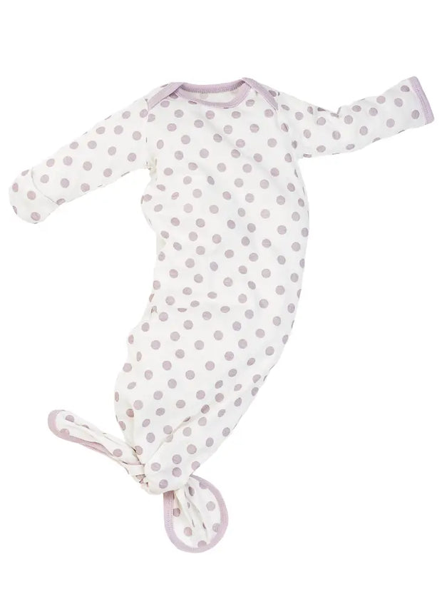 Organic Baby Knotted Gown - Lavender Dot