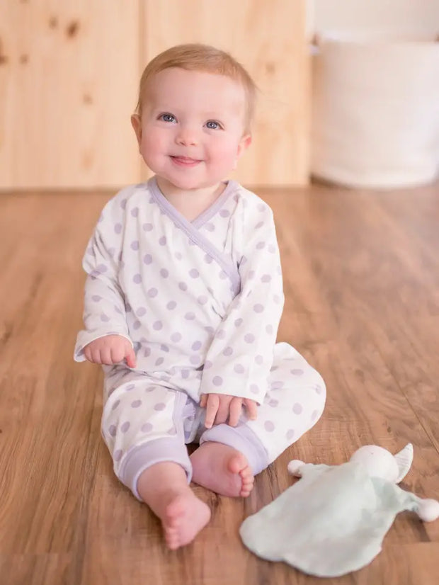 Organic Baby Side Snap Kimono - Lavender Dot