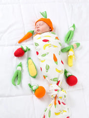 Organic Fruit and Veggie Print Baby Muslin Swaddle