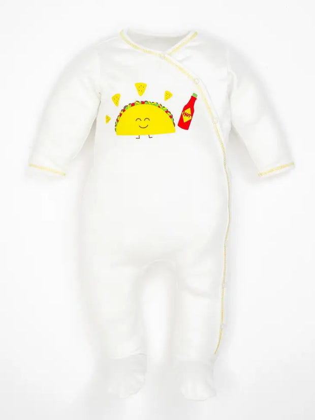 Organic Taco Print Baby Side Snap Footie