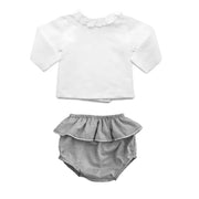 Gift set | double button blouse and husk grey frill bloomer