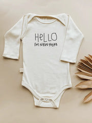 Hello Im New Here Organic Cotton Baby Bodysuit | Long Sleeve