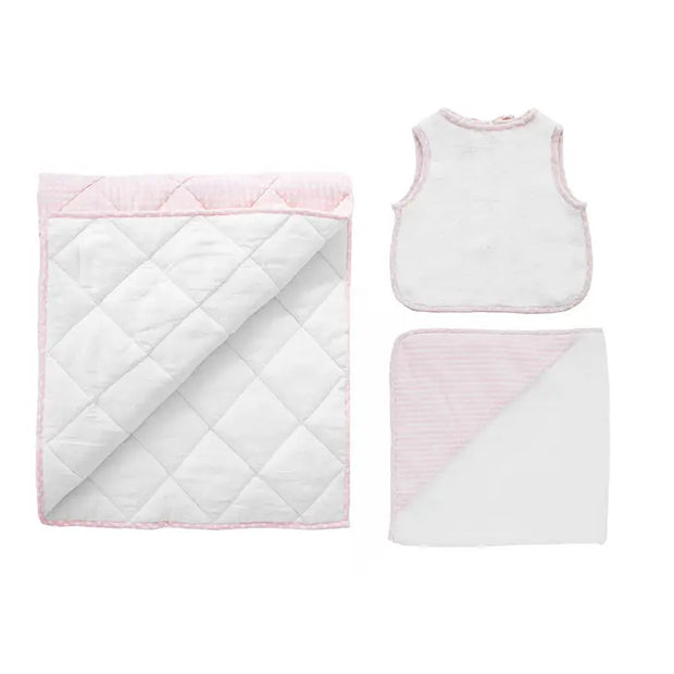 Gift set | play mat, hooded towel and apron bib, Dusty Pink Gingham
