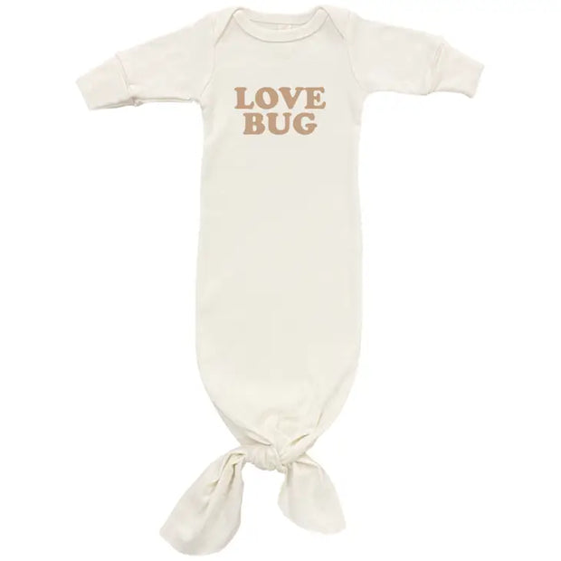 Love Bug Fold Over Mittens Long Sleeve Newborn Tie Gown Clay