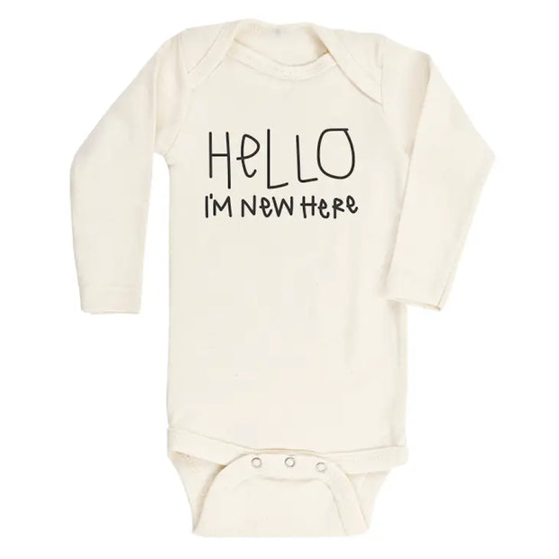 Hello Im New Here Organic Cotton Baby Bodysuit | Long Sleeve